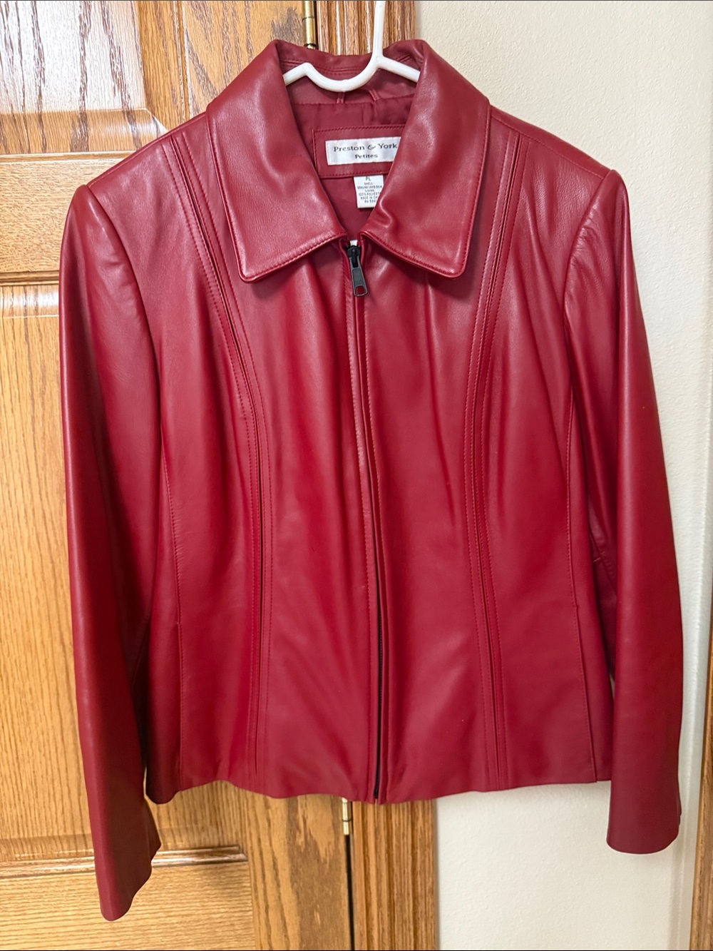 Preston & York Women's Deep Red Leather Zip-Front Jacket